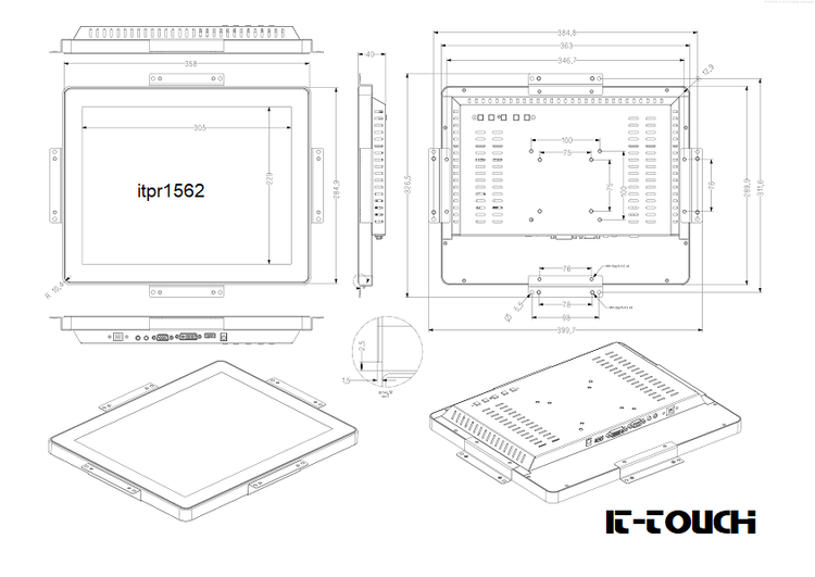 ابعاد مانیتور صنعتی 15.6 اینچ
