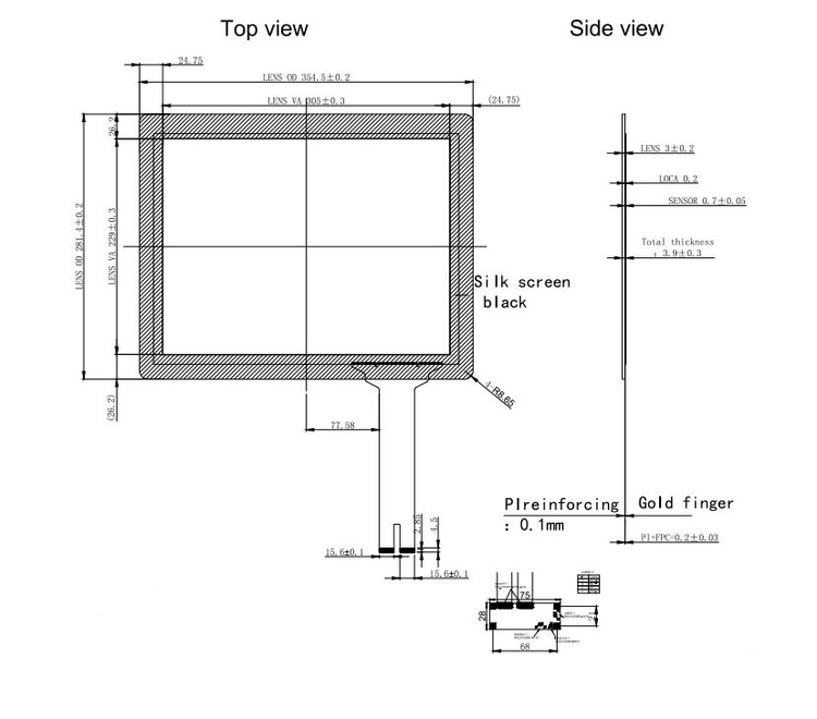 ابعاد پنل تاچ اسکرین 15 اینچ خازنی