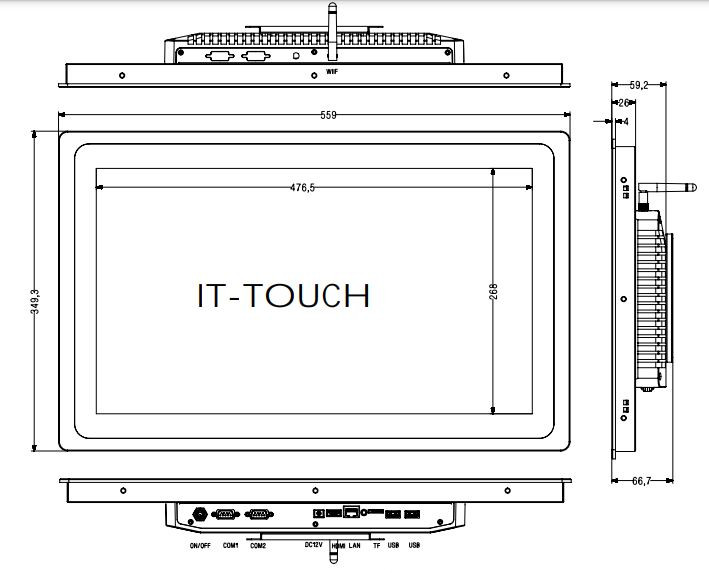 ابعاد مانیتور صنعتی 21.5 اینچ