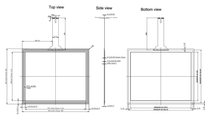 ابعاد تاچ اسکرین 19 اینچ مربع