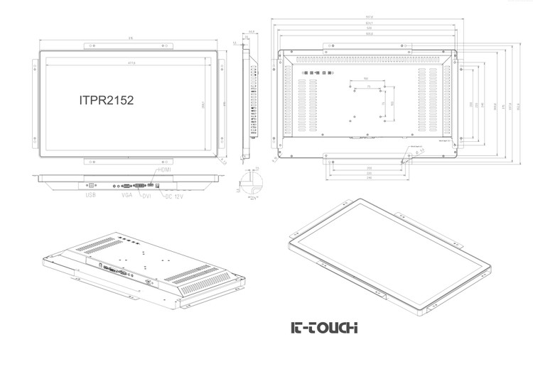 ابعاد مانیتور صنعتی 21.5 اینچ