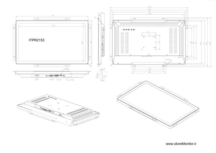 ابعاد مانیتور 21 اینچ