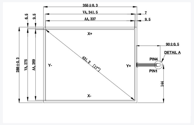 تاچ اسکرین 5 وایر 17 اینچ 9 پین RS232