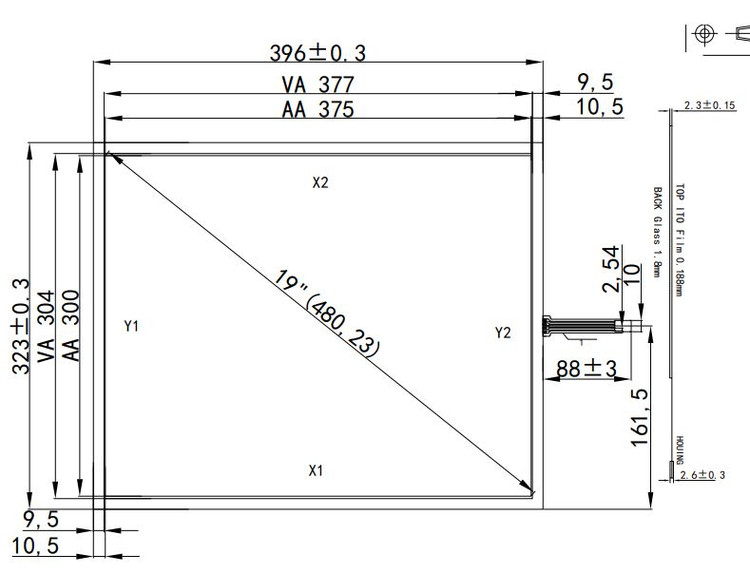ابعاد تاچ اسکرین 19 اینچ مربع 5 وایر
