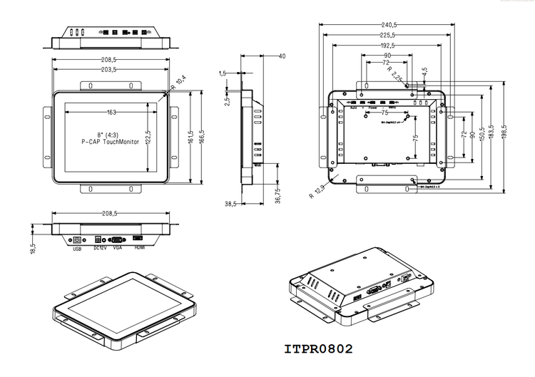 ابعاد و قیمت مانیتور 8 اینچ