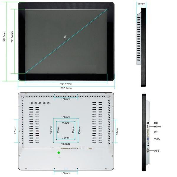 ابعاد مانیتور لمسی it-touch مدل itpr1702